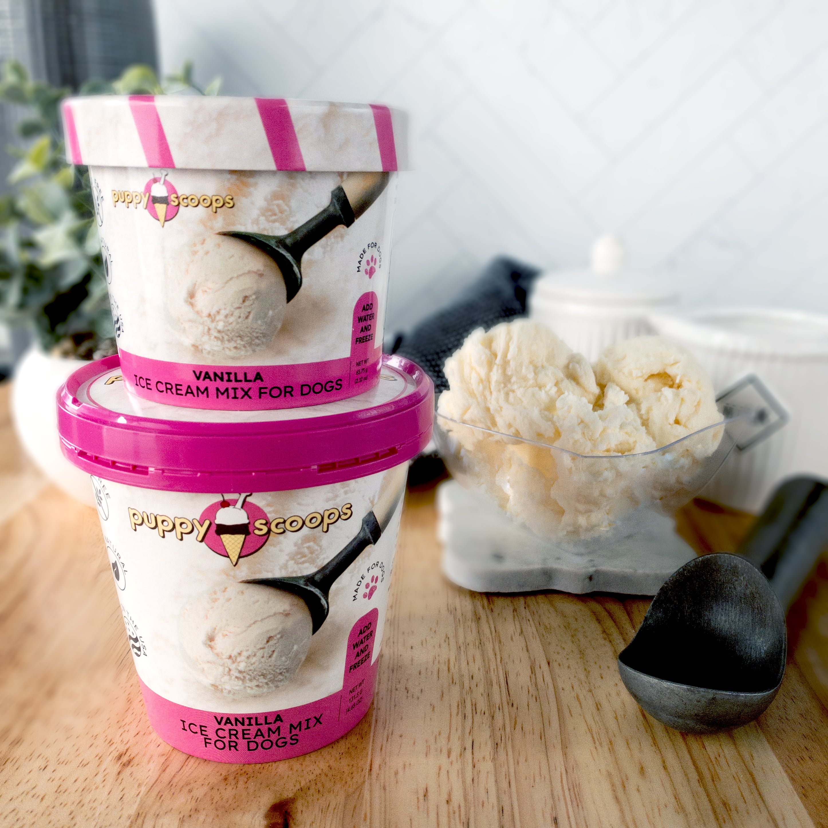  Puppy Scoops Dog Ice Cream Mix - Just Add Water and Freeze at  Home, Powder Mix with Ice Cream Cup and Reusable Lid, Variety Pack of 4  Pints of Ice