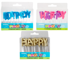 Happy Birthday Letter Candles - Blue, Gold or Pink 