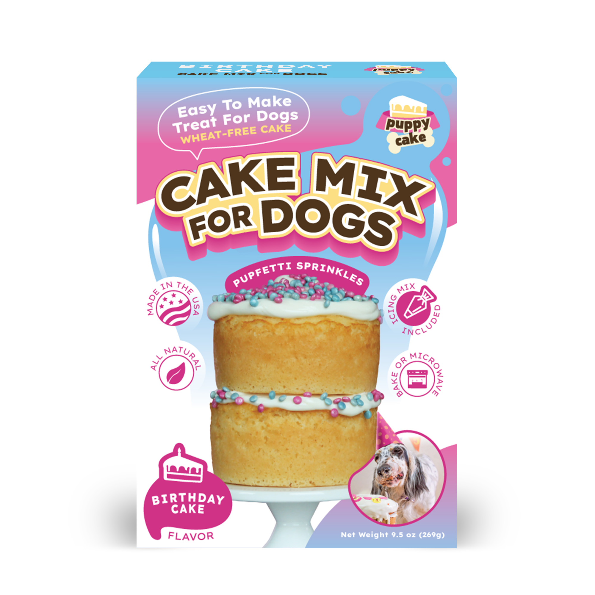 Puppy Cake Mix  - Birthday Cake Flavored with Pupfetti Sprinkles Puppy Cake, cake mix for dogs with frosting, Give your dog a birthday cake, Free shipping on orders over $25, carob flavor, banana flavor and wheat-free peanut butter. birthday cakes for dogs, birthday cake for dogs, dog birthday, dog birthday cakes, dogs birthday cake,  dog birthday cake recipe, dog recipes, dog treat recipes, pet food, cake for dogs, dog cakes, dog cakes for dogs, dog cake mix, doggie birthday cake, homemade dog treats, homemade dog 